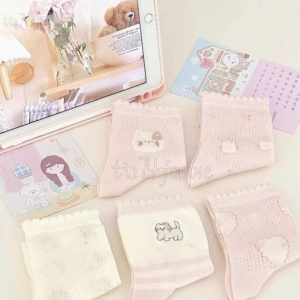 早春新款襪子可愛卡通棉襪甜美少女寬鬆公主風外穿粉色韓版中筒襪